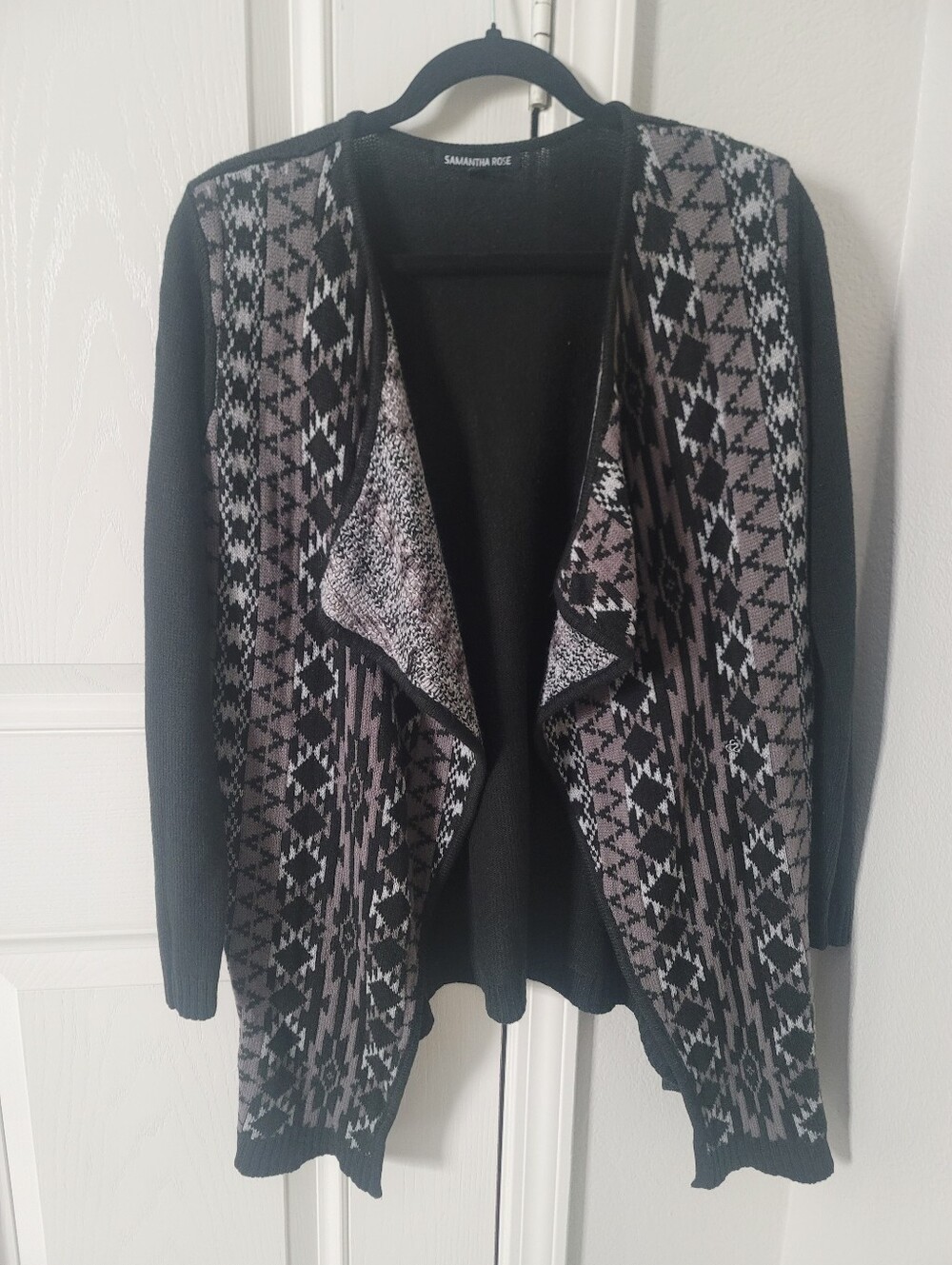 Black & Gray Draped Open-Front Cardigan